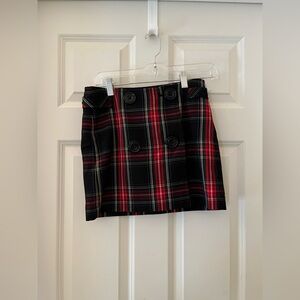 Gap Women’s Tartan Plaid Mini Skirt big buttons Holiday Preppy Red Green size 0